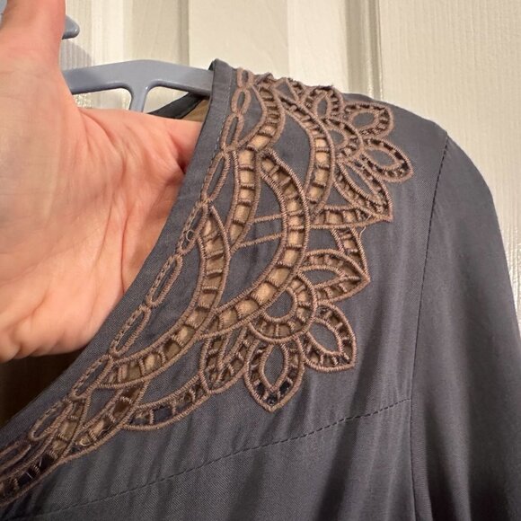 L Love Boho Lined Olive Green Dress Knee Length Tassels Tie Women's Medium - Picture 6 of 10